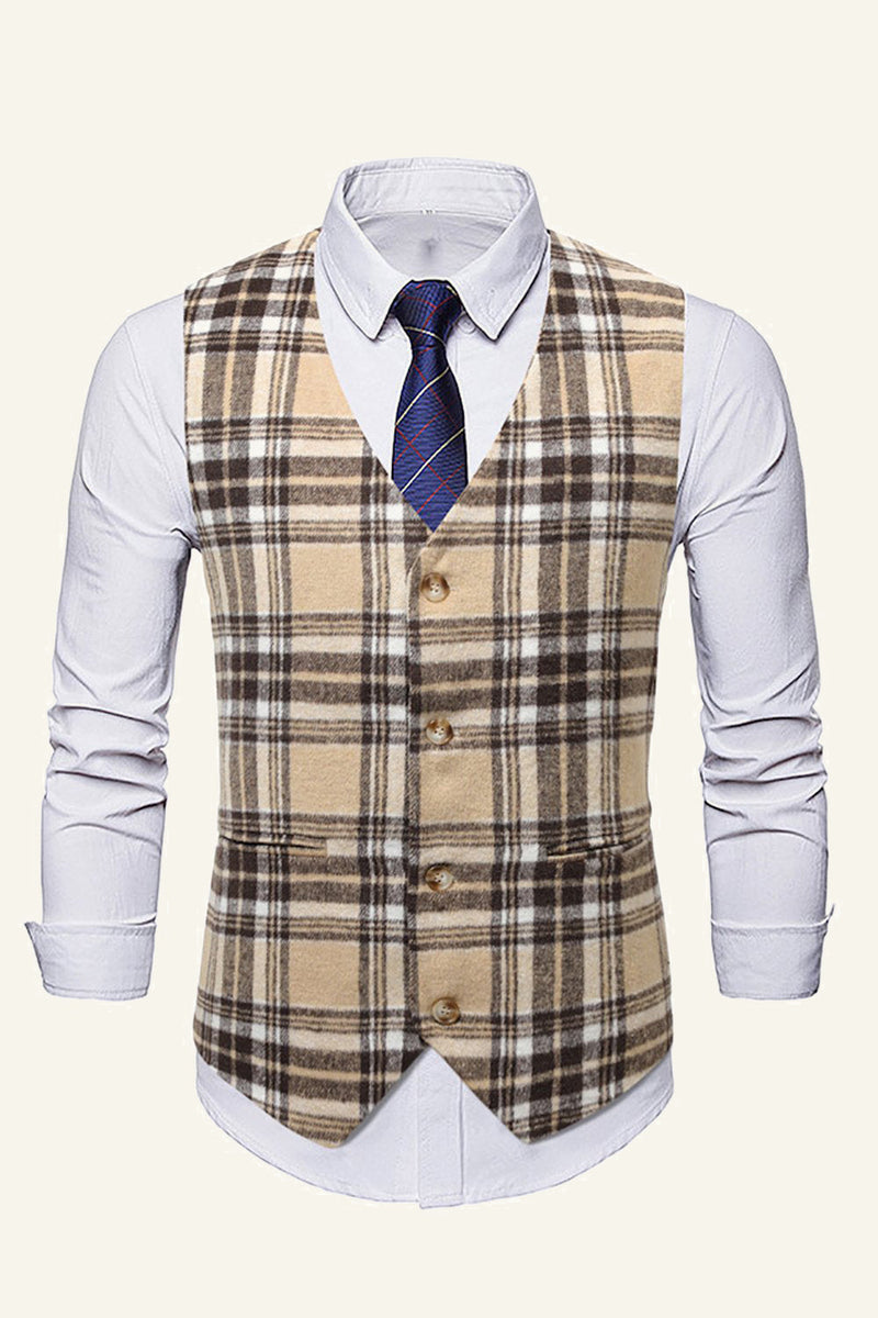 Load image into Gallery viewer, Lapel Brown Men's Suit Check Vest