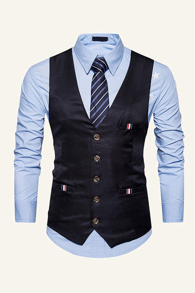 Load image into Gallery viewer, Black Single Breasted Lapel Men's Black Vest