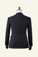 Load image into Gallery viewer, Black Striped Double-Breasted Peaked Lapel 3-Piece Men's Suit
