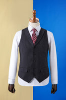 Load image into Gallery viewer, Black Striped Double-Breasted Peaked Lapel 3-Piece Men's Suit
