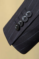 Load image into Gallery viewer, Black Striped Double-Breasted Peaked Lapel 3-Piece Men's Suit