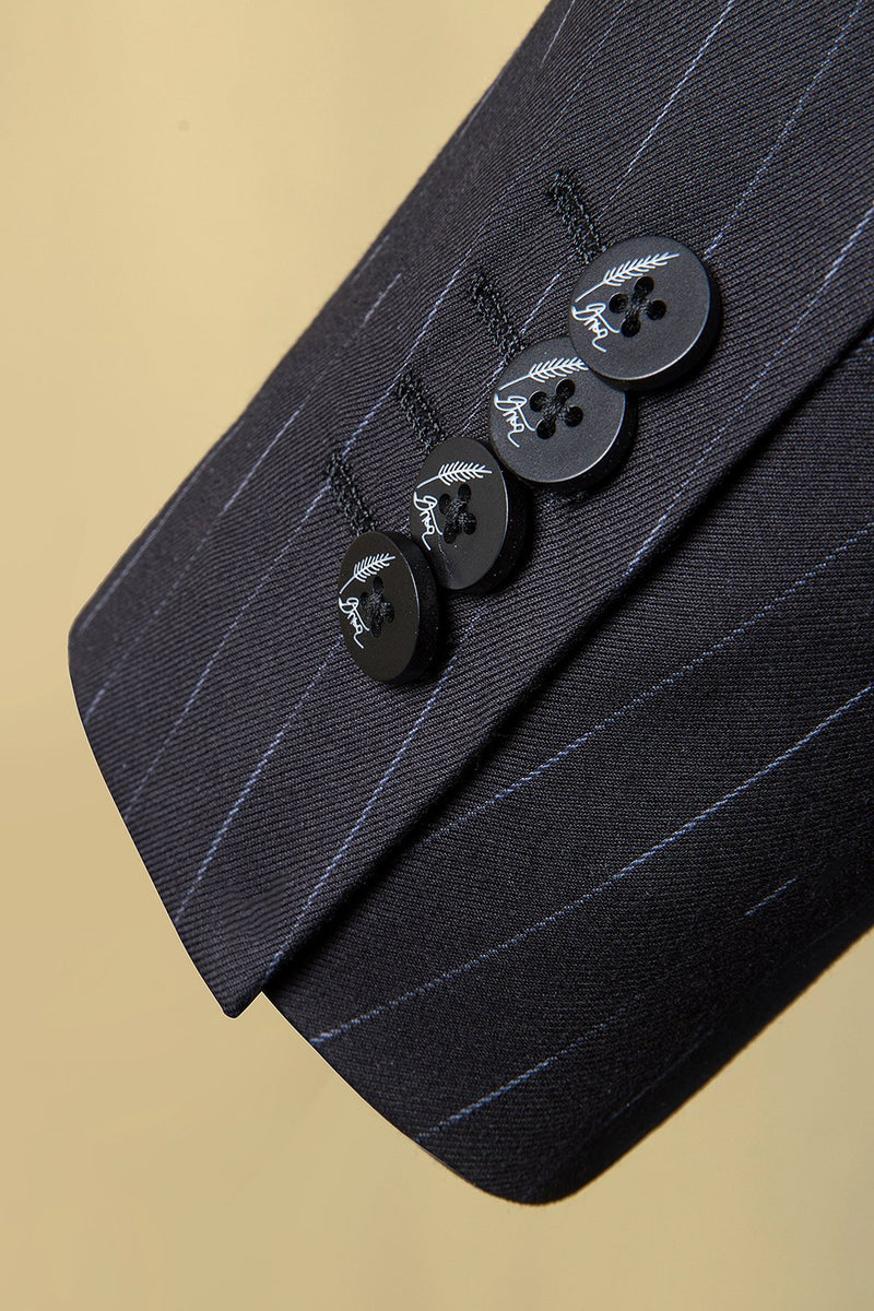 Load image into Gallery viewer, Black Striped Double-Breasted Peaked Lapel 3-Piece Men's Suit