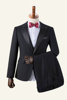 Load image into Gallery viewer, Black Peaked Lapel 3-Piece Men's Suit Tuxedo