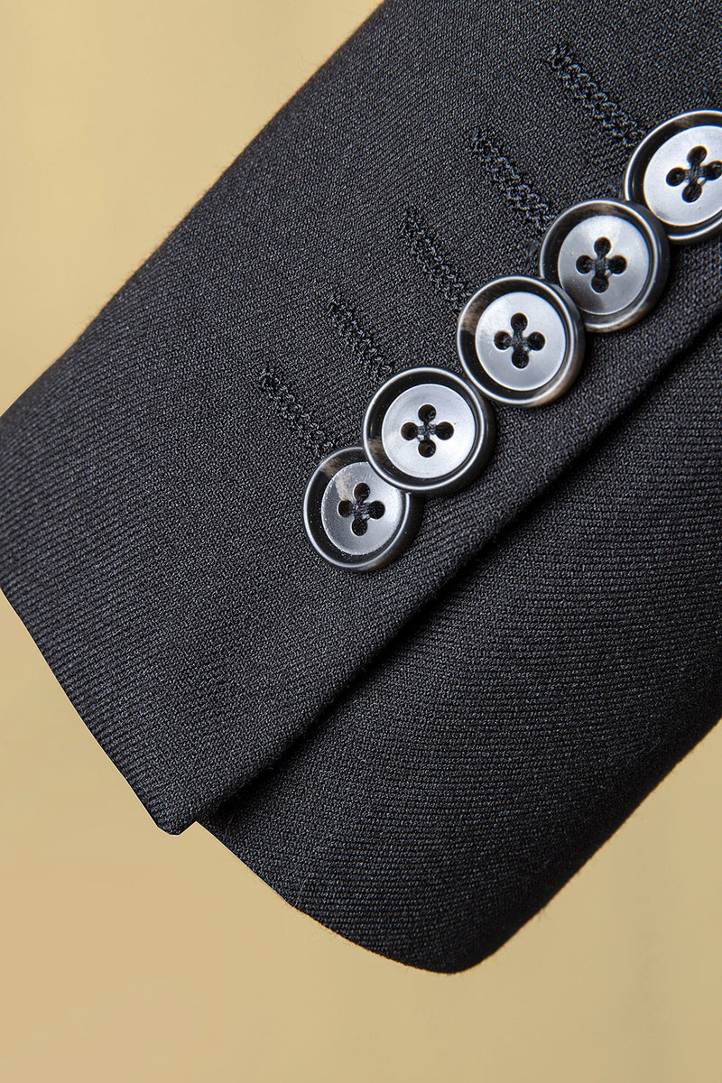 Load image into Gallery viewer, Black Peaked Lapel 3-Piece Men's Suit Tuxedo