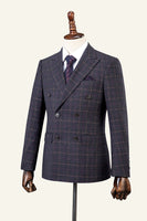 Load image into Gallery viewer, Grey Plaid Double-Breasted 2-Piece Men's Suit