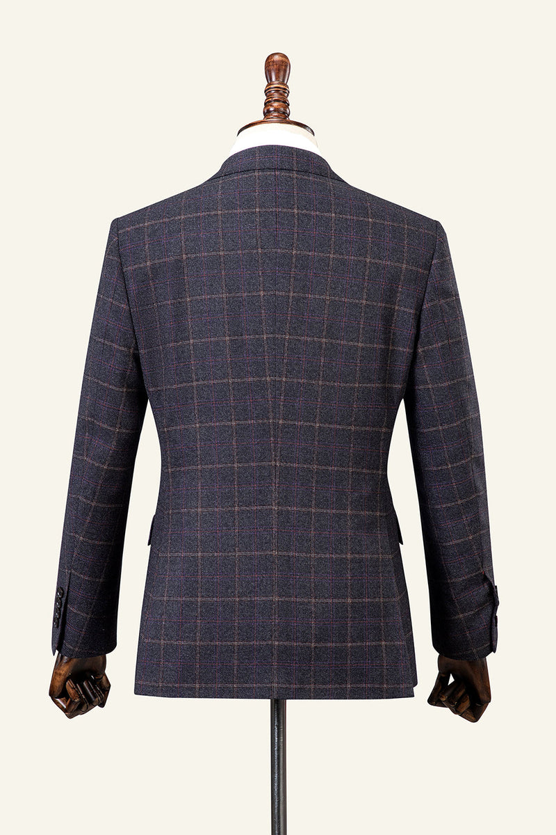 Load image into Gallery viewer, Grey Plaid Double-Breasted 2-Piece Men's Suit