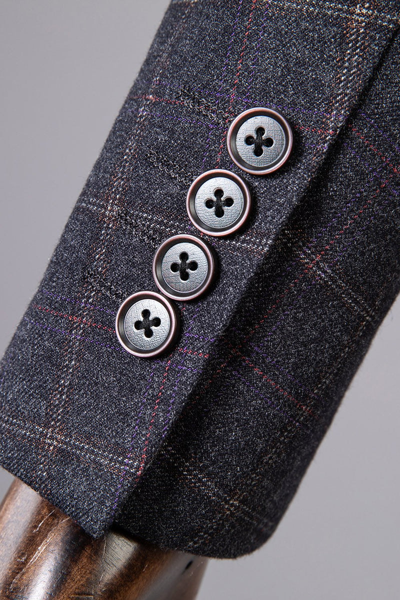 Load image into Gallery viewer, Grey Plaid Double-Breasted 2-Piece Men's Suit