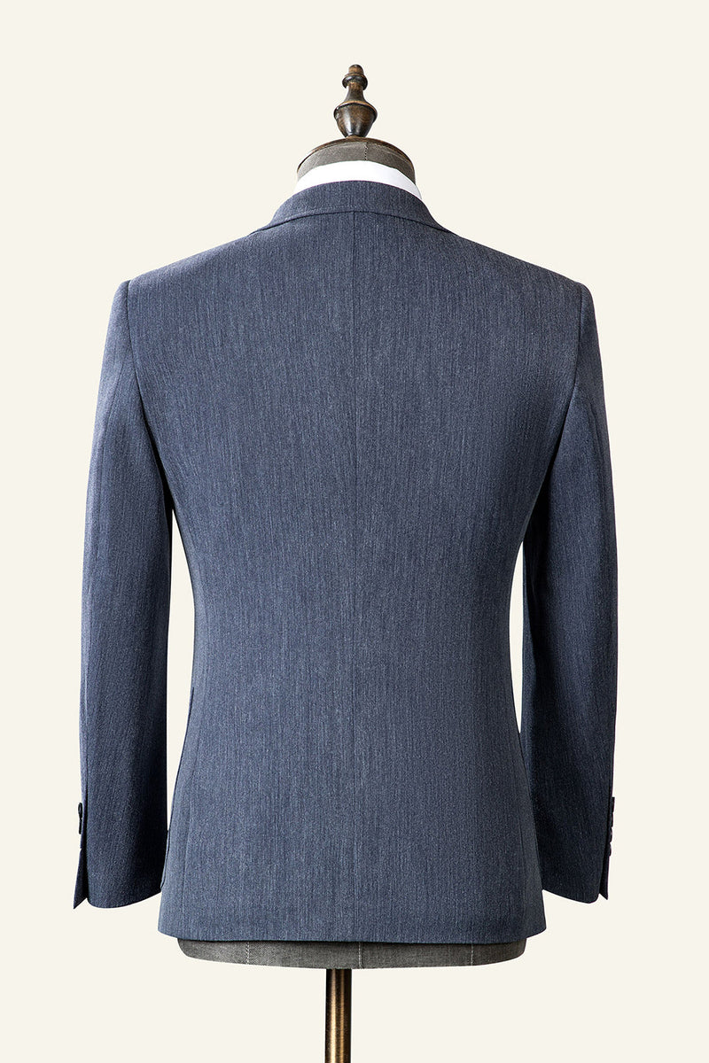 Load image into Gallery viewer, Grey Blue Notched Lapel Classic 3-Piece Men's Suit