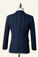 Load image into Gallery viewer, Dark Blue Pinstripe 3-Piece Double-Breasted Men's Suit