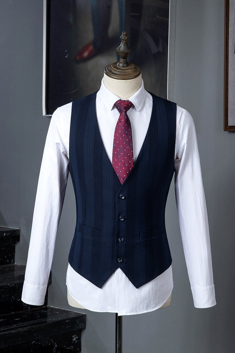 Load image into Gallery viewer, Dark Blue Pinstripe 3-Piece Double-Breasted Men's Suit