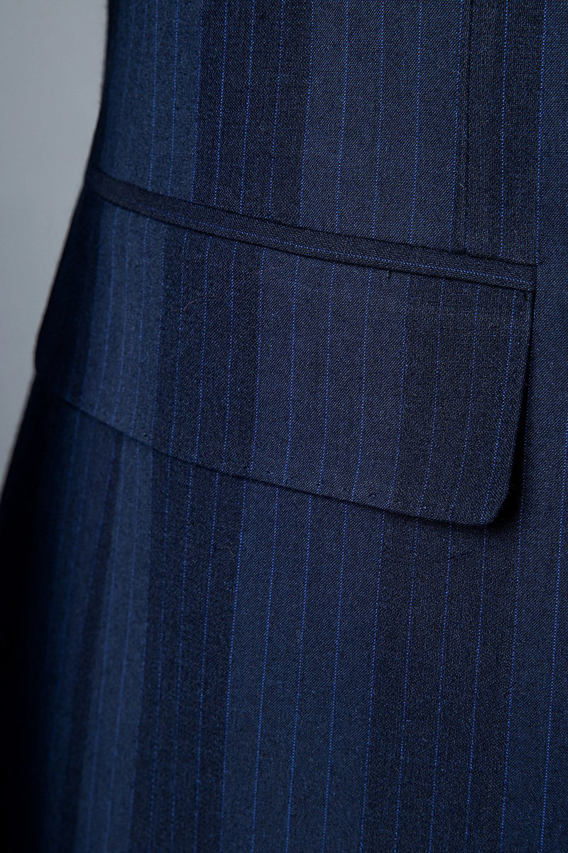 Load image into Gallery viewer, Dark Blue Pinstripe 3-Piece Double-Breasted Men's Suit