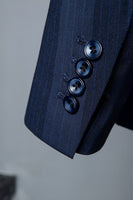 Load image into Gallery viewer, Dark Blue Pinstripe 3-Piece Double-Breasted Men's Suit