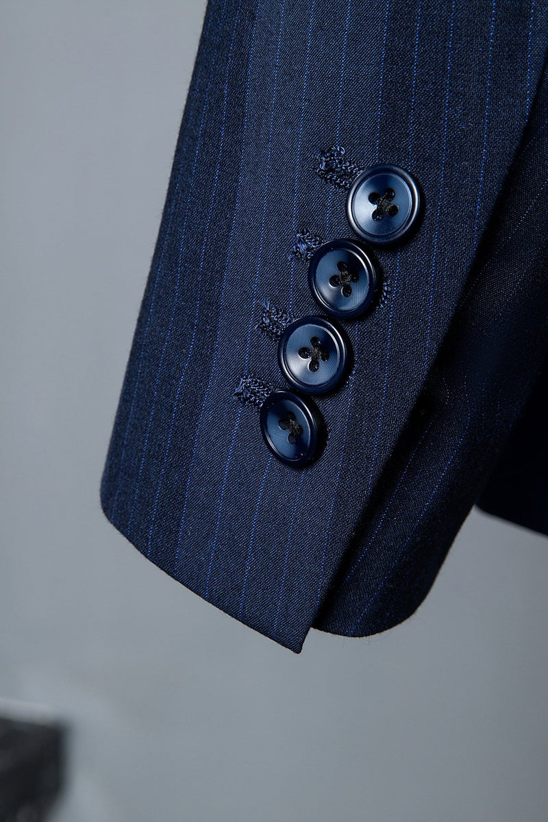 Load image into Gallery viewer, Dark Blue Pinstripe 3-Piece Double-Breasted Men's Suit