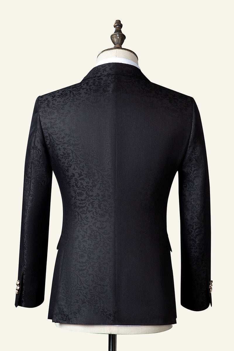 Load image into Gallery viewer, Black Jacquard Double-Breasted 3-Piece Men's Suit