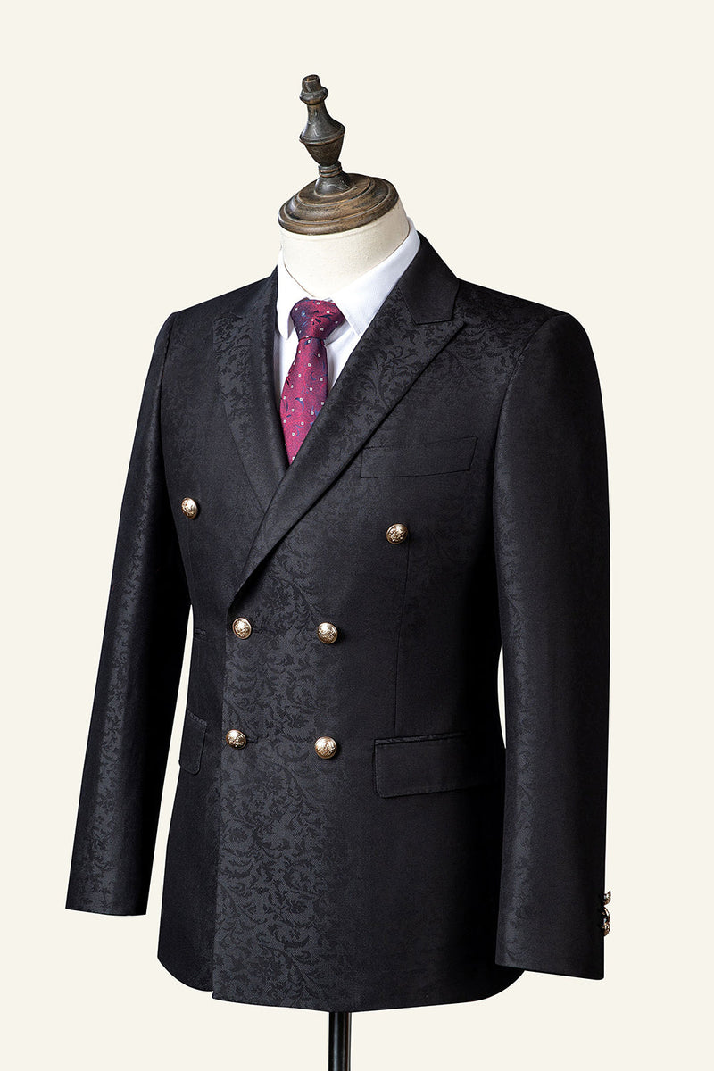 Load image into Gallery viewer, Black Jacquard Double-Breasted 3-Piece Men's Suit