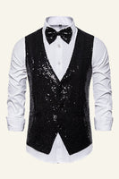 Load image into Gallery viewer, Sparkly Golden Lapel Sequins Men's Vest with Bow Tie