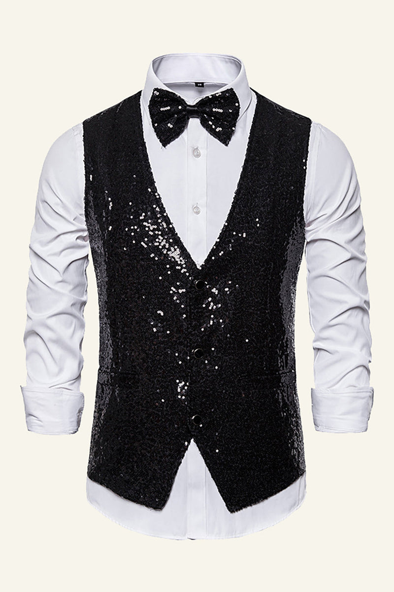 Load image into Gallery viewer, Sparkly Golden Lapel Sequins Men's Vest with Bow Tie