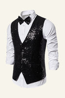 Load image into Gallery viewer, Sparkly Golden Lapel Sequins Men's Vest with Bow Tie