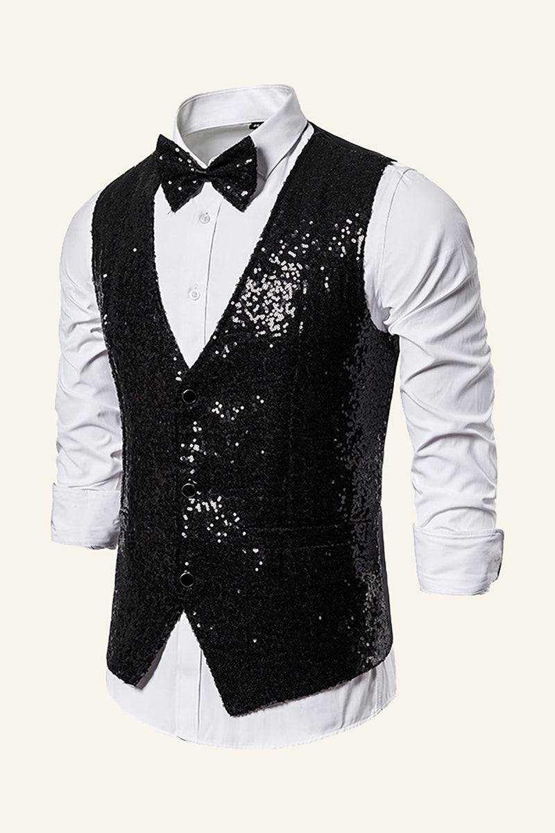 Load image into Gallery viewer, Sparkly Golden Lapel Sequins Men's Vest with Bow Tie