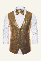 Load image into Gallery viewer, Sparkly Golden Lapel Sequins Men's Vest with Bow Tie