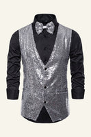 Load image into Gallery viewer, Sparkly Golden Lapel Sequins Men's Vest with Bow Tie
