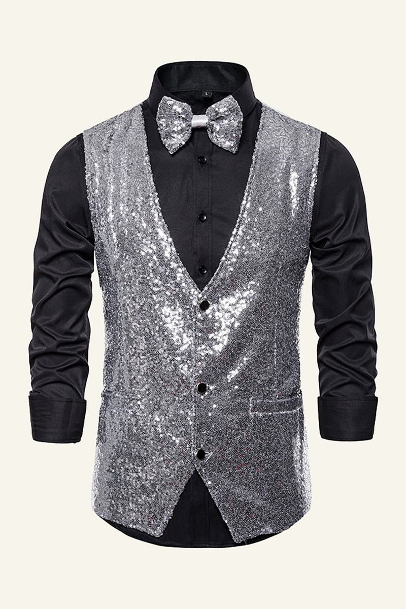 Load image into Gallery viewer, Sparkly Golden Lapel Sequins Men's Vest with Bow Tie