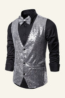 Load image into Gallery viewer, Sparkly Golden Lapel Sequins Men's Vest with Bow Tie