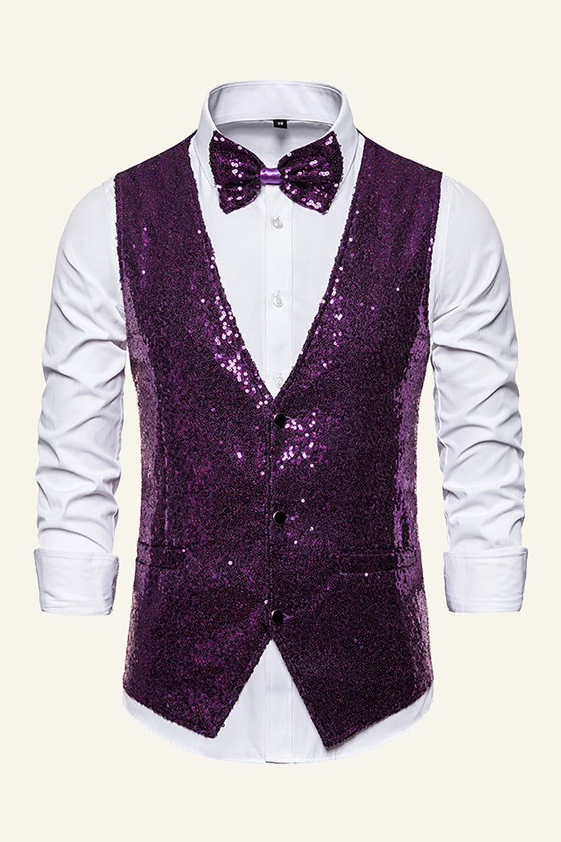 Load image into Gallery viewer, Sparkly Golden Lapel Sequins Men's Vest with Bow Tie