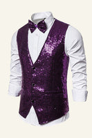 Load image into Gallery viewer, Sparkly Golden Lapel Sequins Men's Vest with Bow Tie