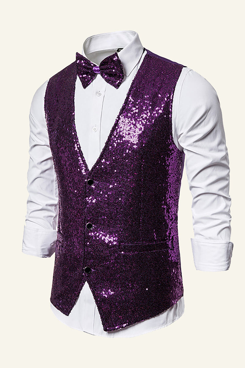 Load image into Gallery viewer, Sparkly Golden Lapel Sequins Men's Vest with Bow Tie