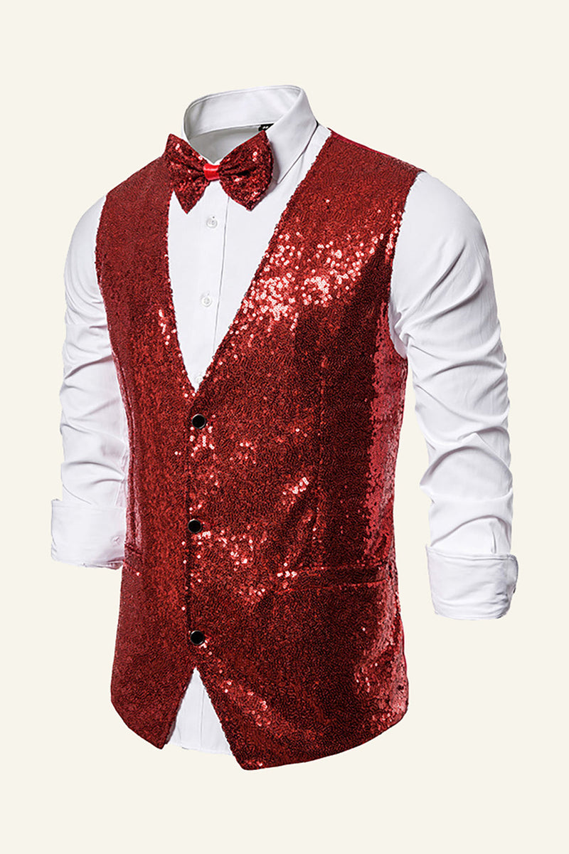 Load image into Gallery viewer, Sparkly Golden Lapel Sequins Men's Vest with Bow Tie