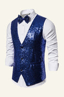 Load image into Gallery viewer, Sparkly Golden Lapel Sequins Men's Vest with Bow Tie