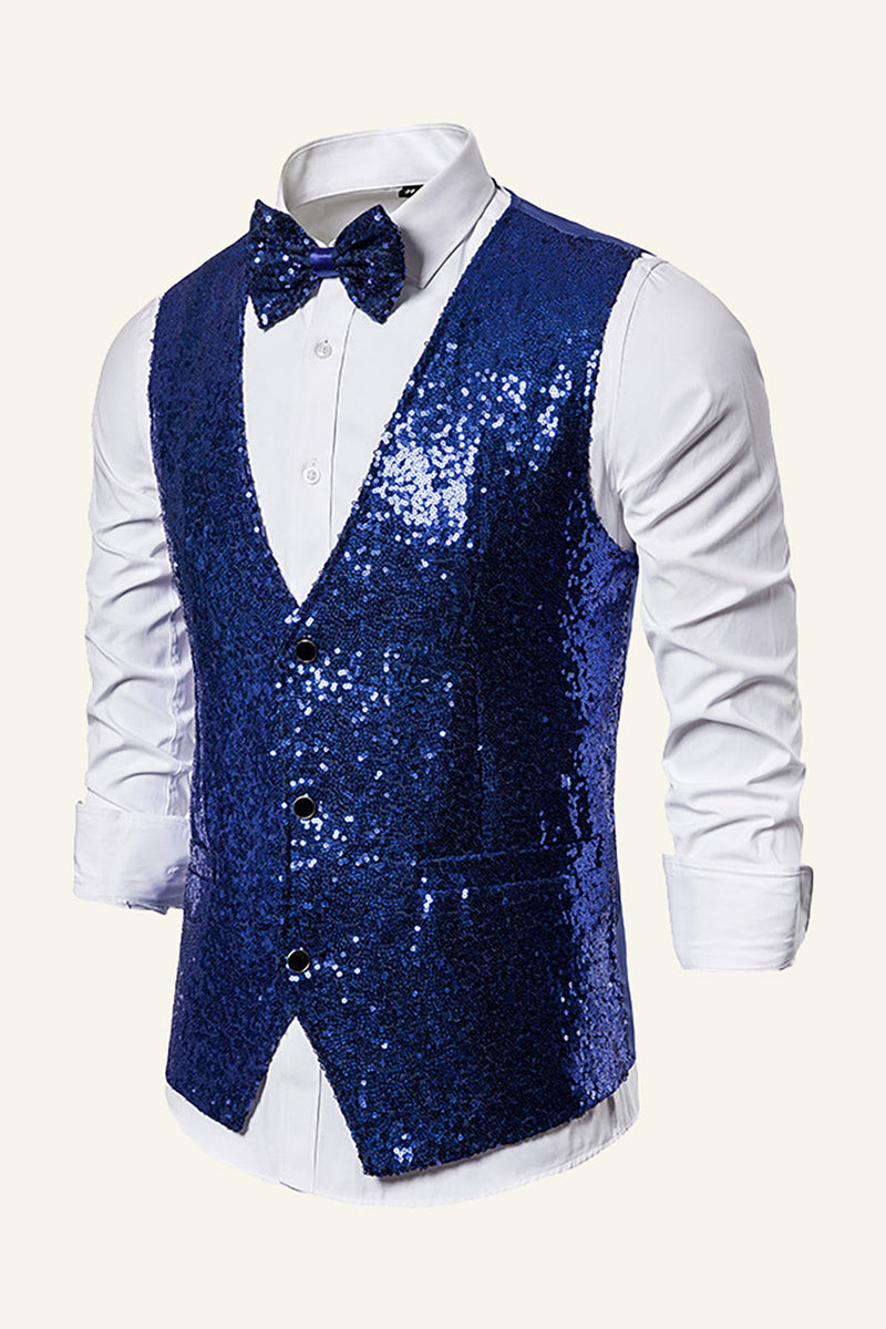 Load image into Gallery viewer, Sparkly Golden Lapel Sequins Men's Vest with Bow Tie