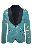 Load image into Gallery viewer, Turquoise Jacquard Shawl Lapel Men's Prom Blazer