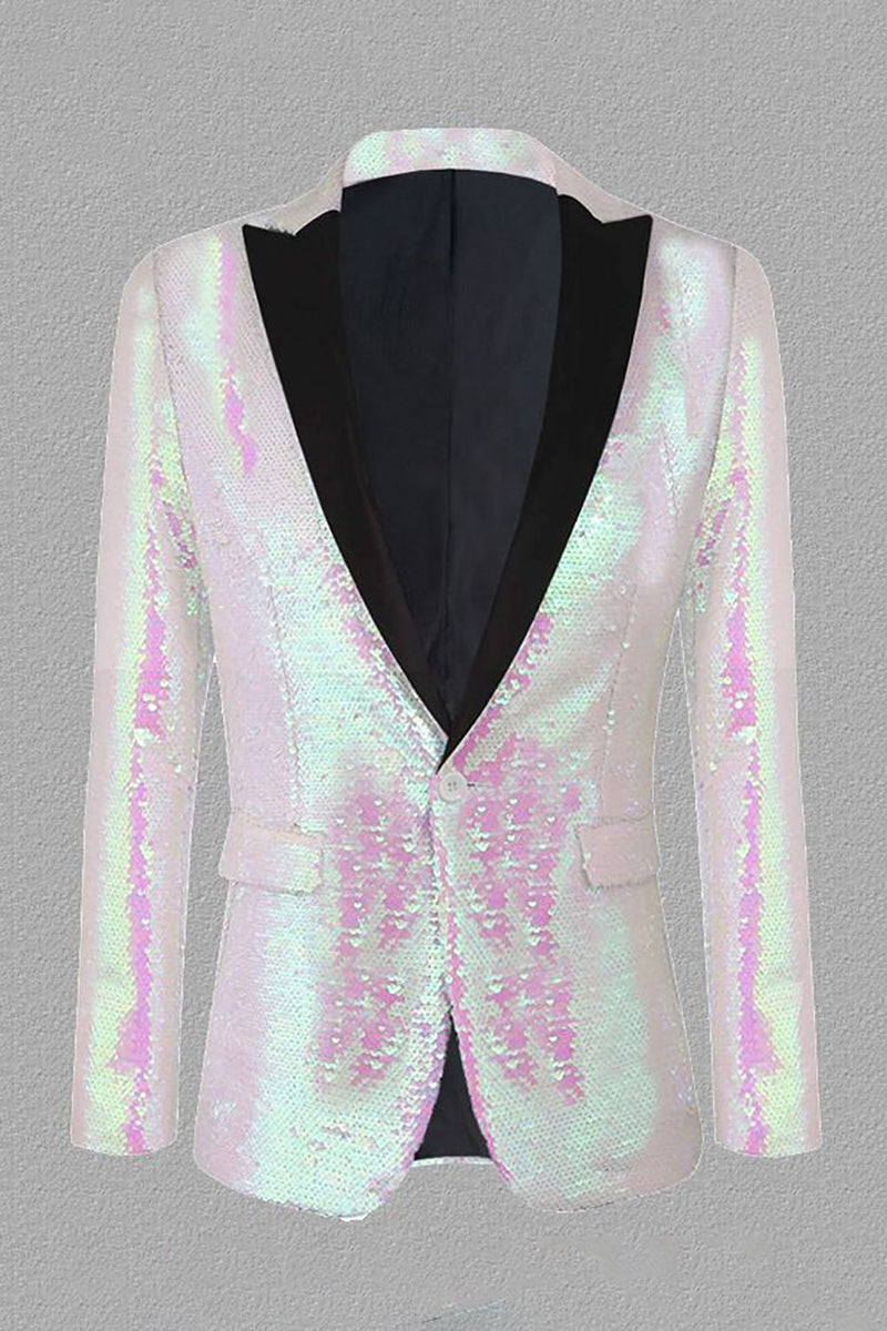 Load image into Gallery viewer, Sparkly White Sequins Peak Lapel Men's Prom Blazer