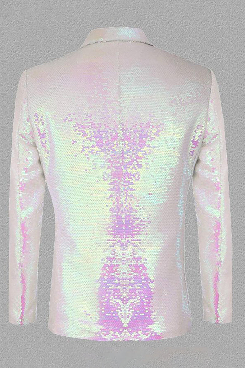 Load image into Gallery viewer, Sparkly White Sequins Peak Lapel Men's Prom Blazer