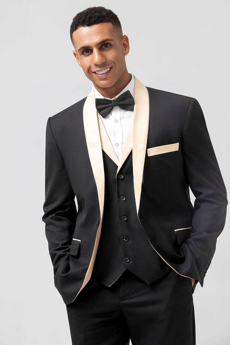 Load image into Gallery viewer, Black Shawl Lapel 3 Pieces One Button Men's Prom Suits