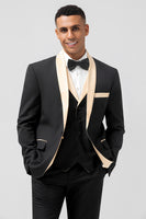 Load image into Gallery viewer, Black Shawl Lapel 3 Pieces One Button Men's Prom Suits