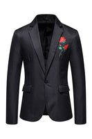 Load image into Gallery viewer, Black Notched Lapel Flower Men's Prom Blazer