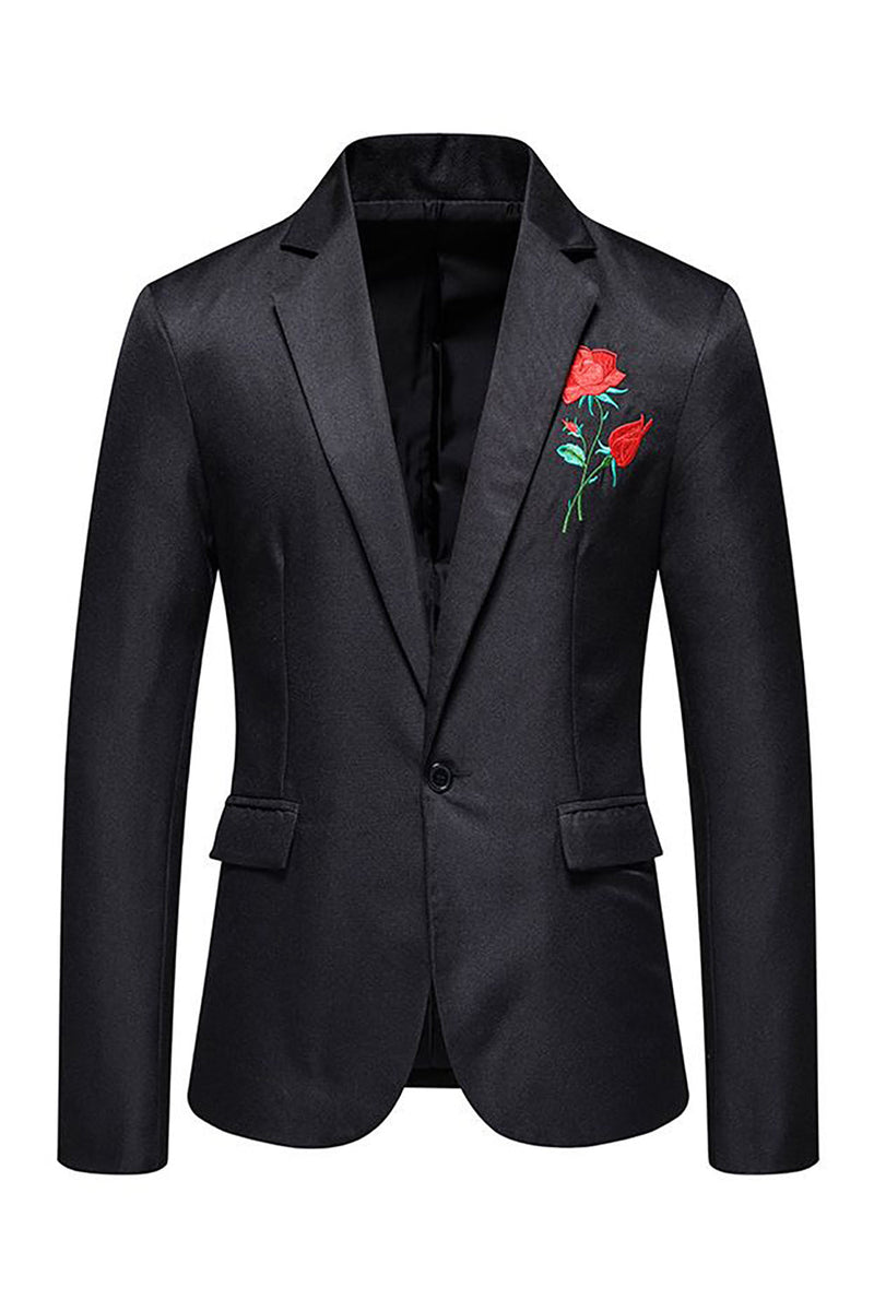 Load image into Gallery viewer, Black Notched Lapel Flower Men's Prom Blazer