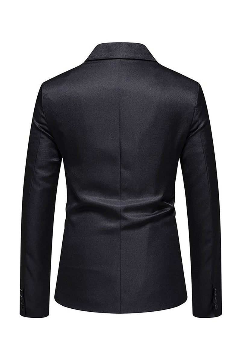 Load image into Gallery viewer, Black Notched Lapel Flower Men's Prom Blazer
