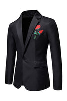 Load image into Gallery viewer, Black Notched Lapel Flower Men's Prom Blazer