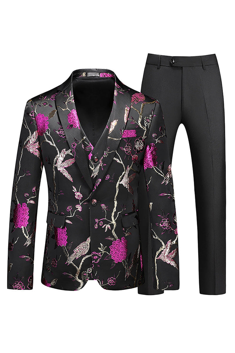 Load image into Gallery viewer, Men's Red Jacquard 3-Piece Notched Lapel Homecoming Suits