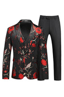 Load image into Gallery viewer, Men's Red Jacquard 3-Piece Notched Lapel Homecoming Suits