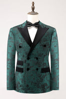Load image into Gallery viewer, Dark Green Peak Lapel Double Breasted 2 Piece Jacquard Men's Prom Suits