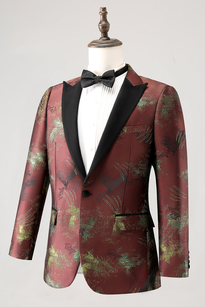 Load image into Gallery viewer, Brown Peak Lapel 2 Piece Jacquard One Button Men's Prom Suits