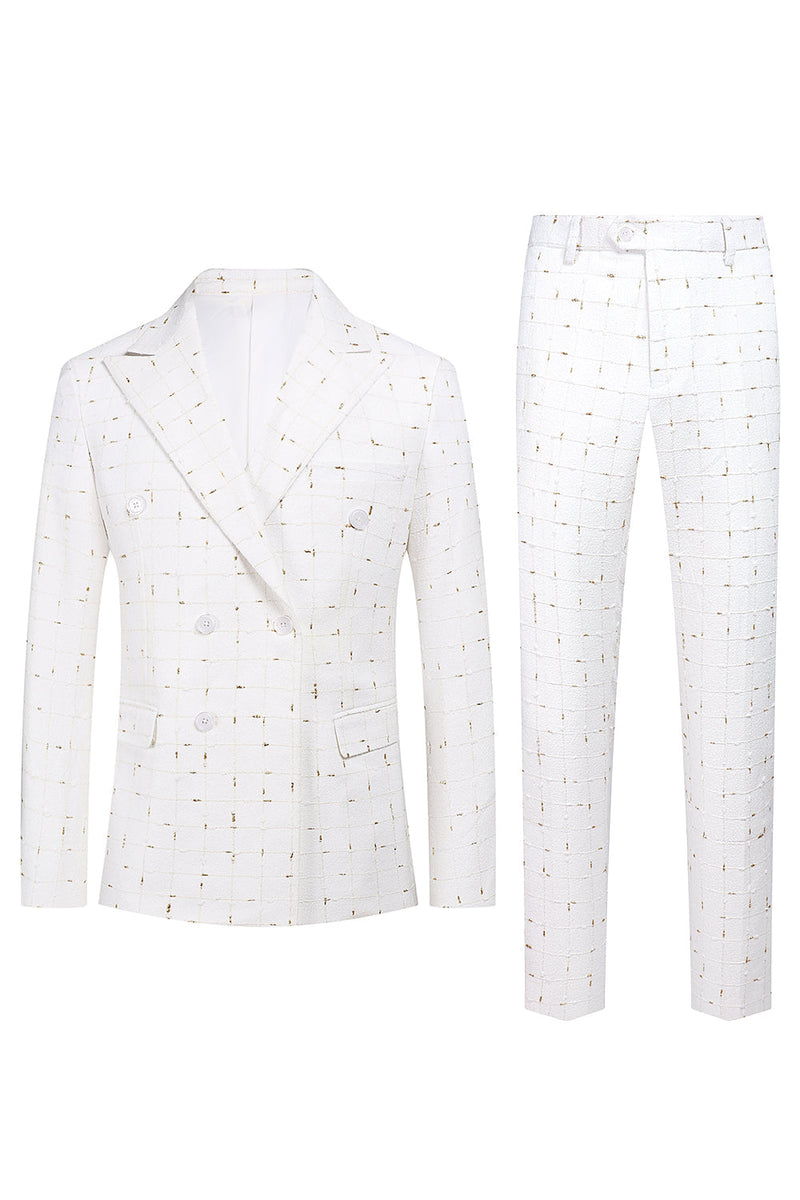 Load image into Gallery viewer, White Plaid Double Breasted 2 Piece Men's Prom Suits