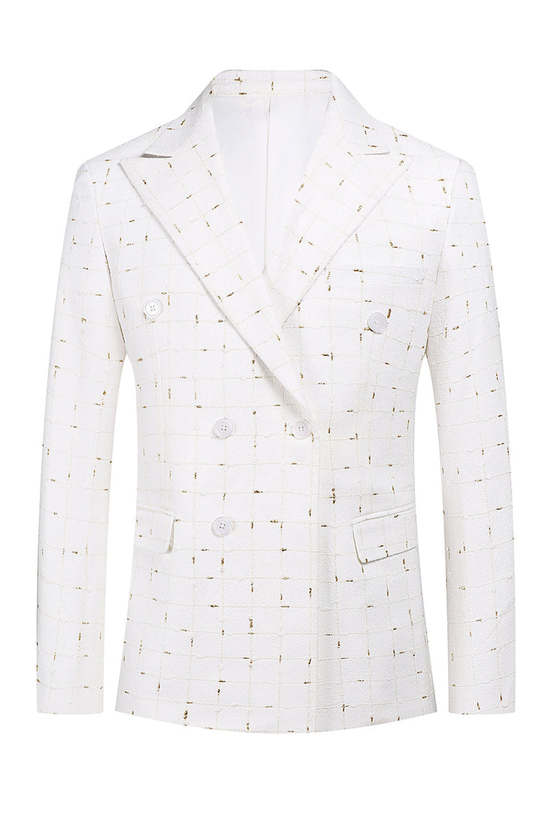 Load image into Gallery viewer, White Plaid Double Breasted 2 Piece Men's Prom Suits