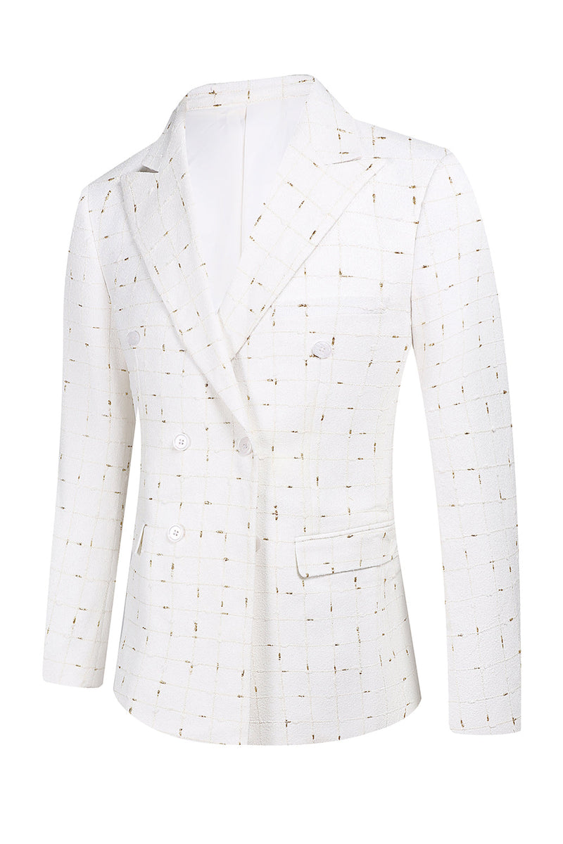 Load image into Gallery viewer, White Plaid Double Breasted 2 Piece Men's Prom Suits