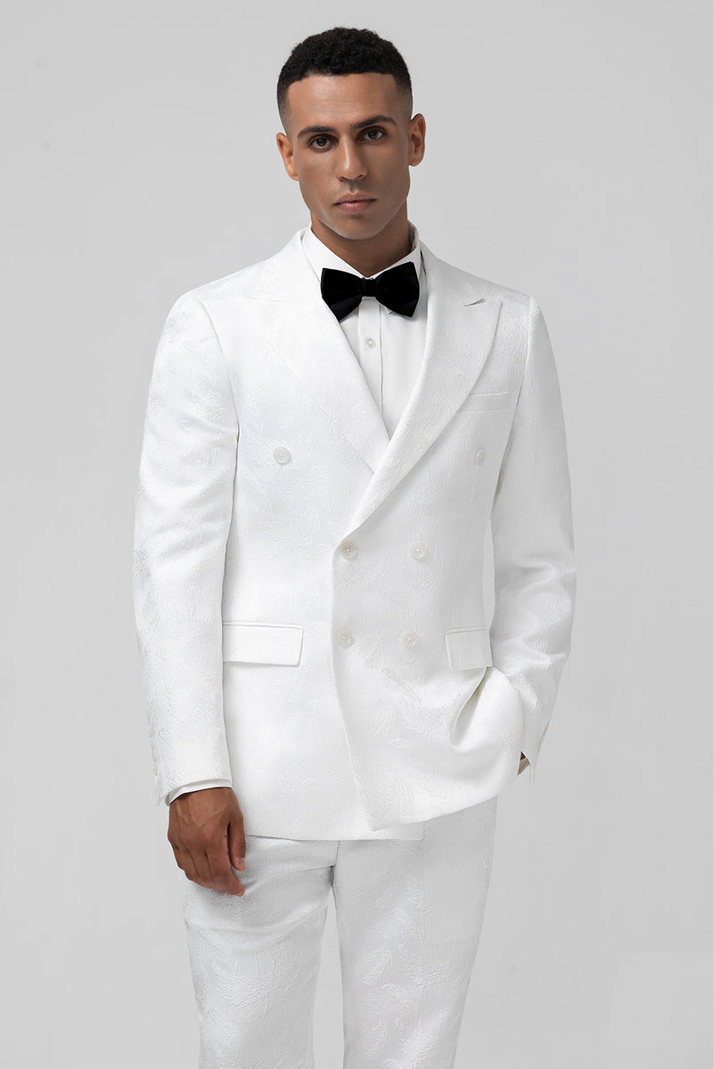 Load image into Gallery viewer, White Notch Lapel Double Breasted 2 Pieces Men's Suits